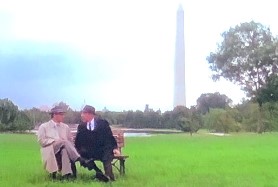 Film JFK Sitzbank - Szene im Park in Washington mit Kevin Costner